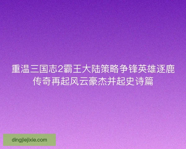 重温三国志2霸王大陆策略争锋英雄逐鹿传奇再起风云豪杰并起史诗篇