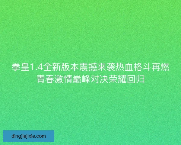 拳皇1.4全新版本震撼来袭热血格斗再燃青春激情巅峰对决荣耀回归