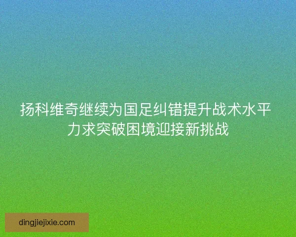 扬科维奇继续为国足纠错提升战术水平 力求突破困境迎接新挑战
